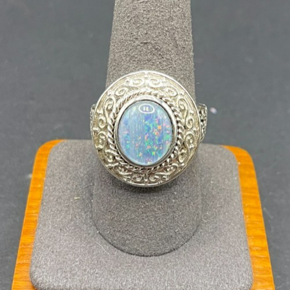 SGS 925 Sterling Silver Oval Opal Filigree Statement Ring Sz 9.75 Thailand